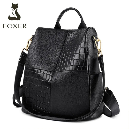 FOXER Women's Large Capacity Backpack - Elegant Travel Rucksack in Soft Split Leather
