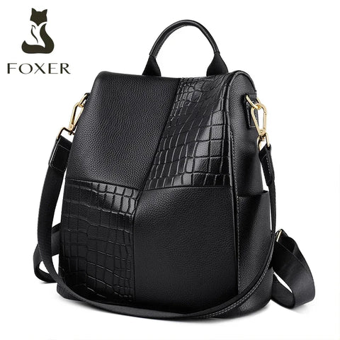 FOXER Women's Large Capacity Backpack - Elegant Travel Rucksack in Soft Split Leather