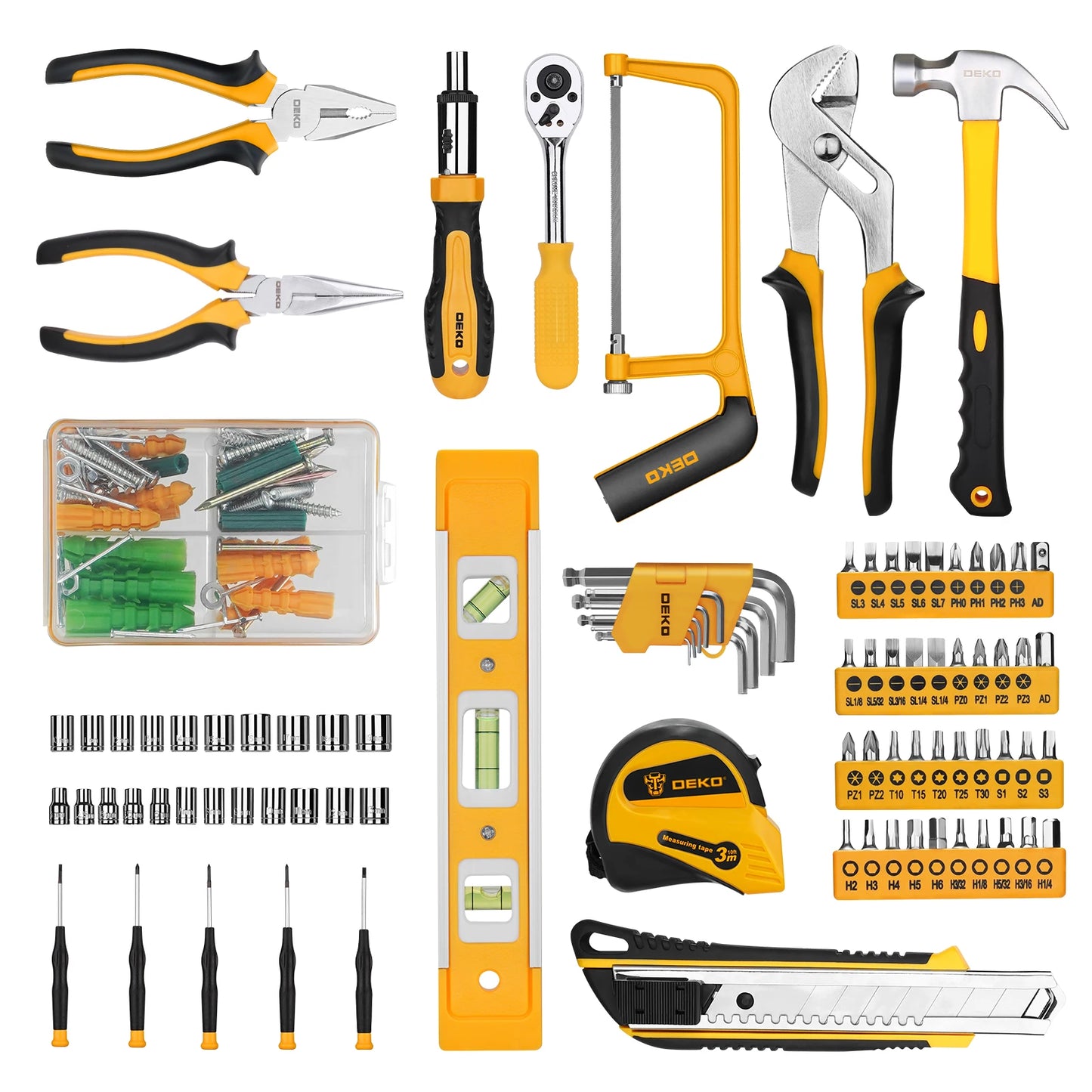 DEKO 62/228-Piece Socket & Wrench Tool Set – Auto Repair Kit with Plastic Storage Case