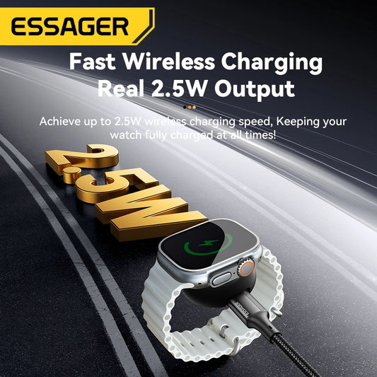 Essager Magnetic Wireless Charger - Portable USB Type C Fast Charging for Apple Watch Series 9, 8, 7, 6, 5, Ultra 2, SE