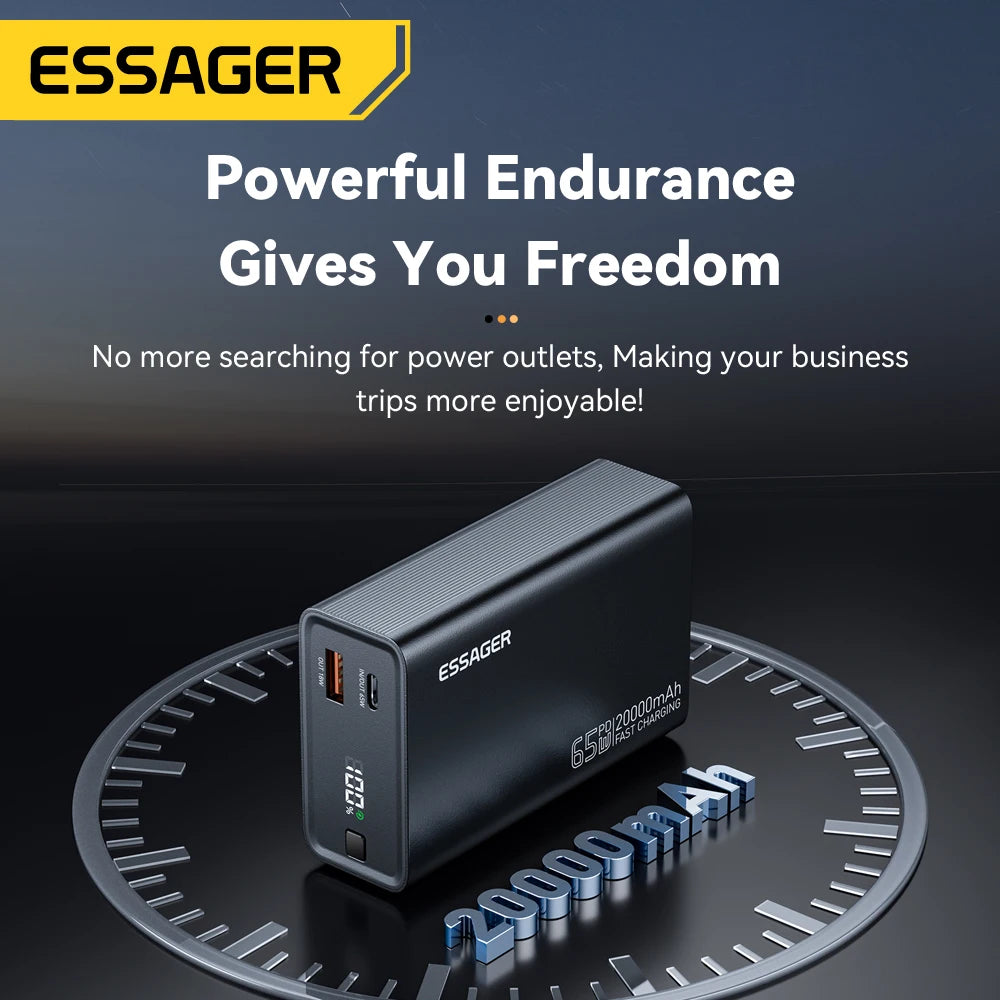Essager 65W Power Bank – 20000mAh Portable PD Fast-Charge