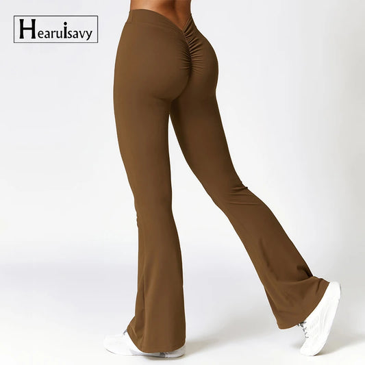 V Back Scrunch Flares Leggings for Women - High Waist Yoga Pants for Gym & Fitness
