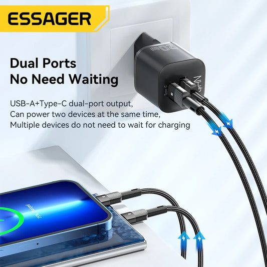 Essager 20W GaN USB-C Fast Charger with PD & QC 3.0 for iPhone 14/13/12/11 Pro Max, Mini & iPad