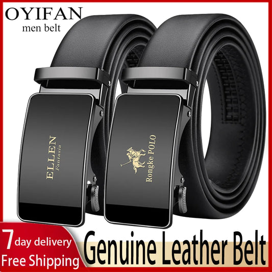 OYIFAN Genuine Leather Belt – Alloy Buckle Automatic Ratchet Design