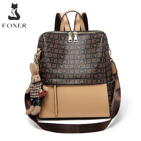 FOXER Women Retro Fashion Backpack - Stylish PVC Printing Rucksack