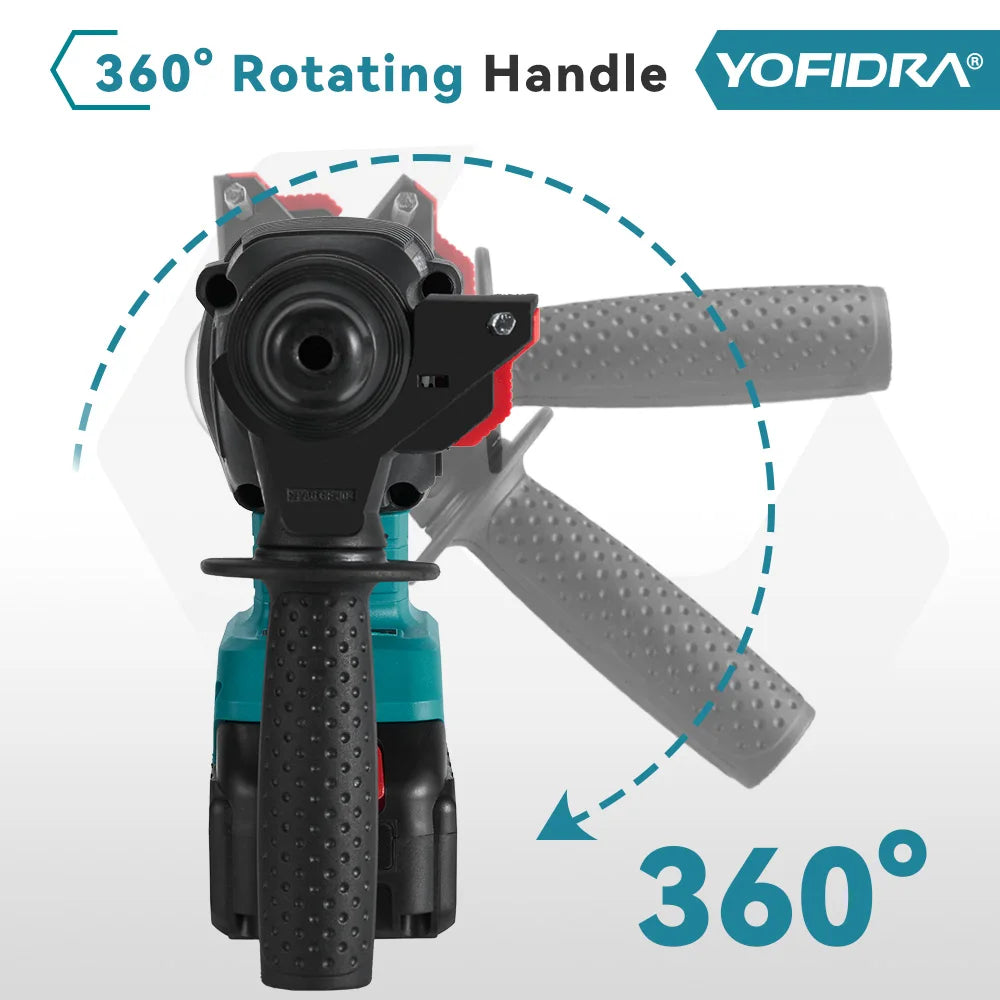 YOFIDRA 26mm Brushless Cordless Rotary Hammer – Multifunction Impact Drill for Makita Battery Pin