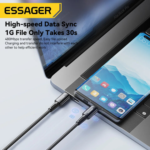 Essager Type-C 67W Fast Charge Cable - 240W Power, 6A for Xiaomi 12Pro, Redmi K50, Note 11Pro, Black Shark 5Pro
