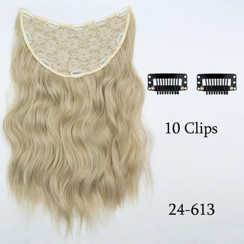 Synthetic U-Shaped 10 Clip In Hair Extension 22 Inch Wavy Black Blonde