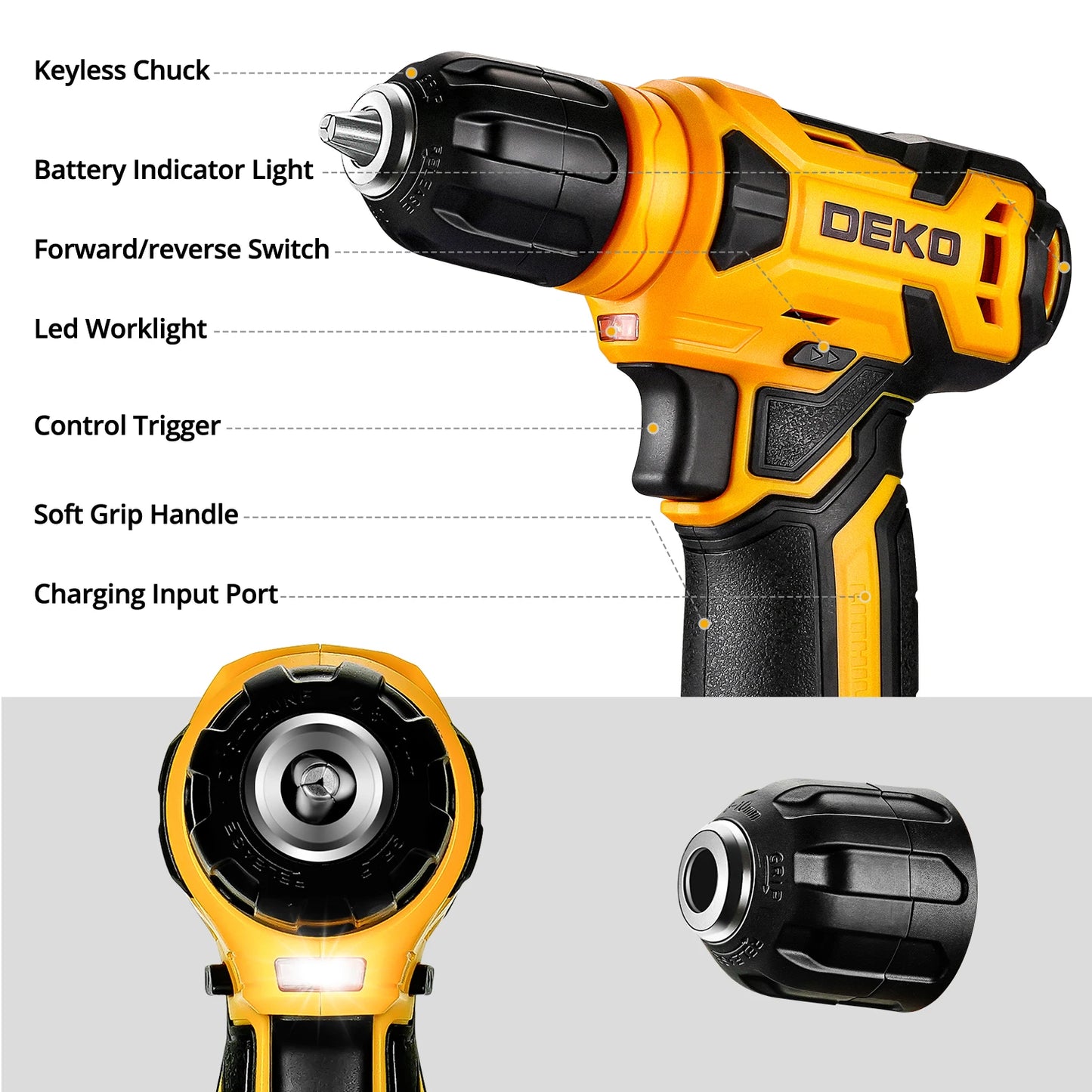 DEKO 126-Piece Power Tool Kit – 8V Cordless Drill with Keyless Chuck & DIY Hand Tools for Home Use