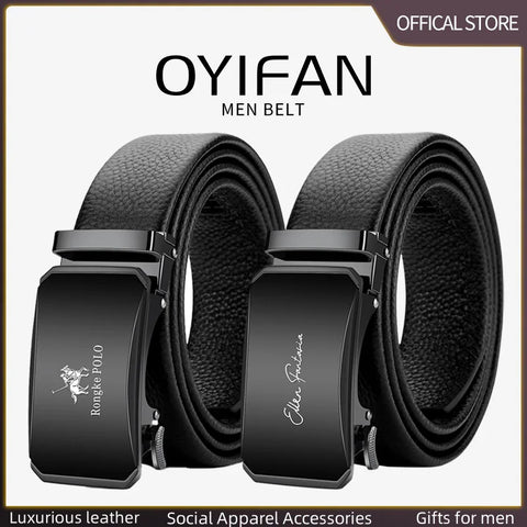 OYIFAN Genuine Leather Belt – Alloy Buckle Automatic Ratchet Design
