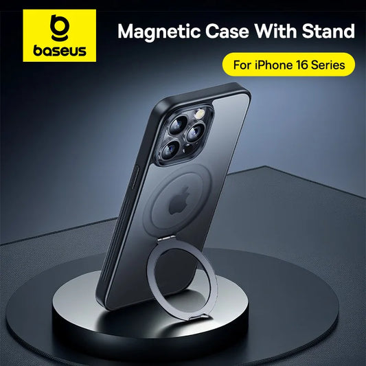 Baseus Magnetic Stand Case for iPhone 16/15/14/13 Pro Max - 180° Adjustable Kickstand & Magnetic Charging