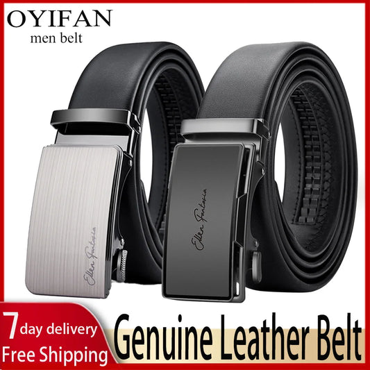 OYIFAN Genuine Leather Belt – Adjustable Automatic Buckle for Business Wear
