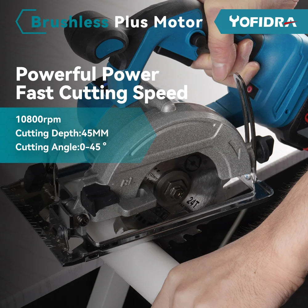 YOFIDRA 10800RPM 5/7 Zoll Elektrische Kreissäge Handheld Multifunktions Wiederaufladbare Schneidemaschine Für Makita Batterie Pin