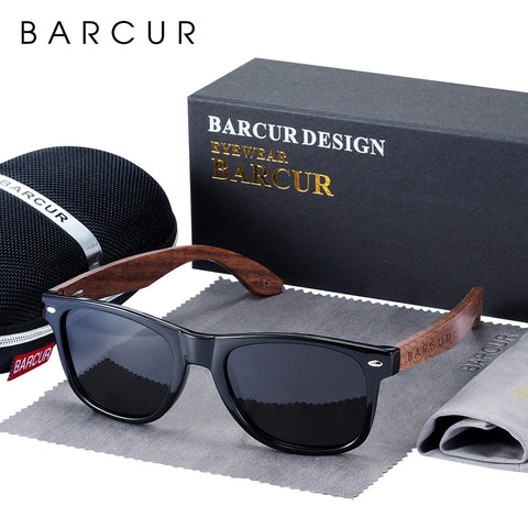 BARCUR Zwarte Walnoot Houten Zonnebril – Anti-Reflecterende UV400 Unisex Spiegelende Tinten