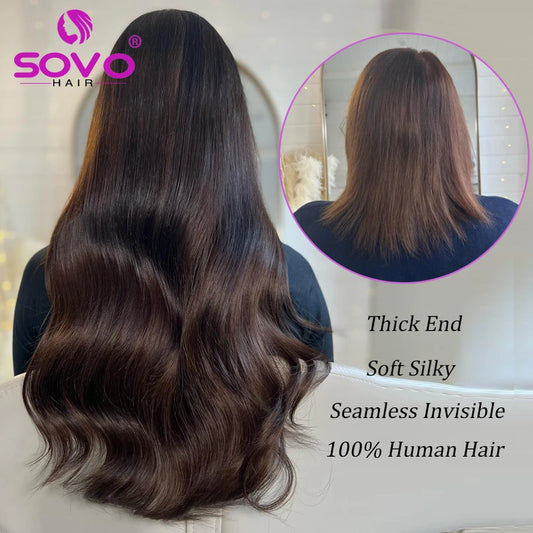 100-200Grams Clip In Hair Extensions - Dark Brown, 100% Remy Human Hair