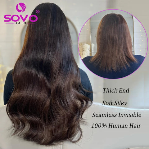Clip-in haarextensies van 100-200 gram - donkerbruin, 100% Remy-haar