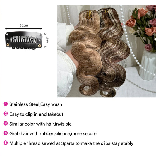 Body Wave Clip In Hair Extensions - 10 Pcs Set