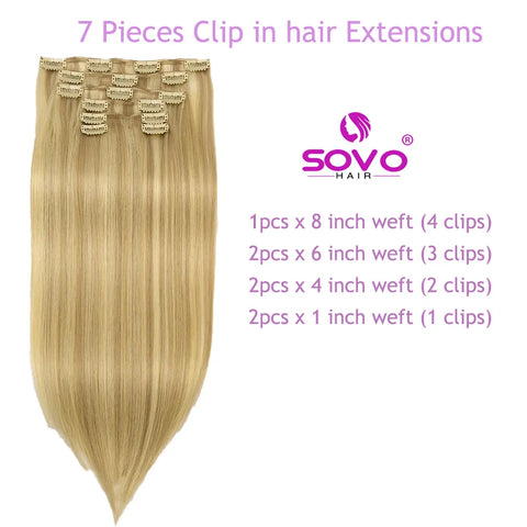 SOVO 120G Clip in Hair Extensions - Natural Black