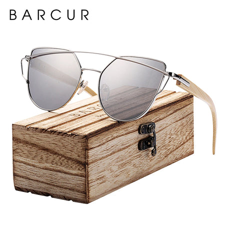 BARCUR Bamboe Cat-Eye Gepolariseerde Zonnebril – Luxe Metalen Montuur UV400 Dameszonnebril