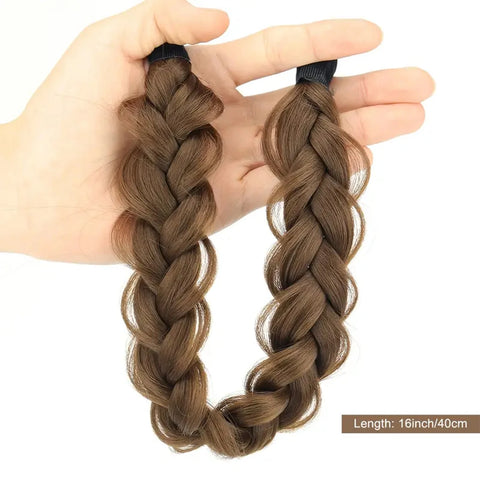 Synthetic 16-Inch Black Braided Headband with Elastic Band for Women