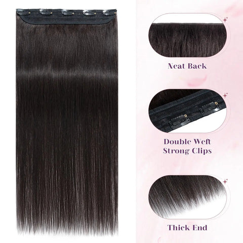 Clip In Human Hair Extensions - 1 Piece 5 Clips