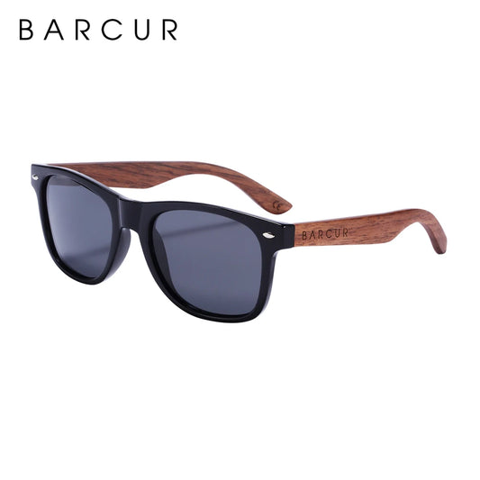 BARCUR Zwarte Walnoot Houten Zonnebril – Anti-Reflecterende UV400 Unisex Spiegelende Tinten