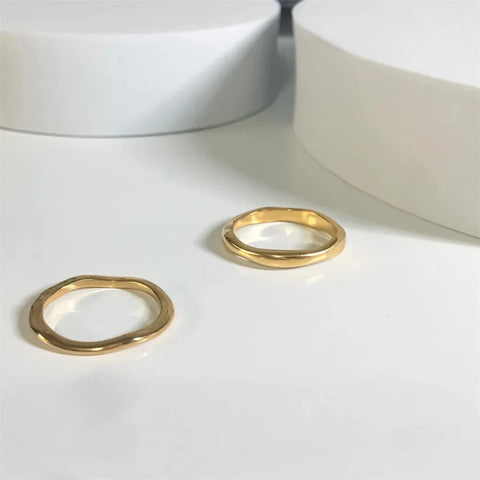 Trendy Irregular Wave Stainless Steel Ring for Women - Handmade Geometric Couple Jewelry