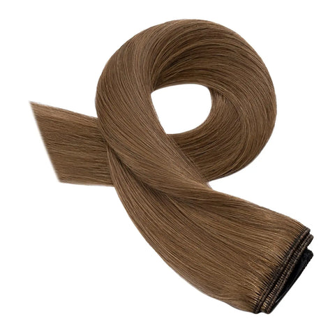 One-Piece Full Head Clip In Human Hair Extensions - Light Brown Straight