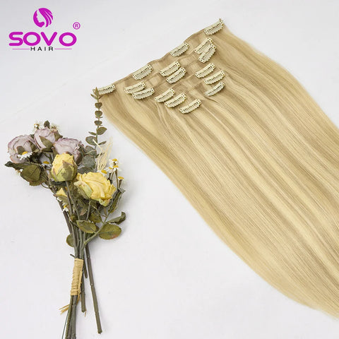 SOVO 120G Clip in Hair Extensions - Natural Black