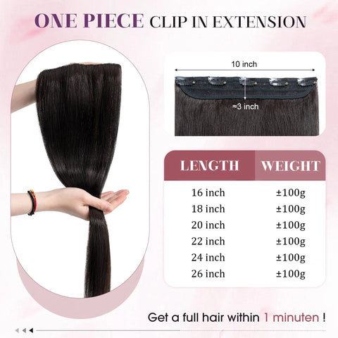 Clip In Human Hair Extensions - 1 Piece 5 Clips