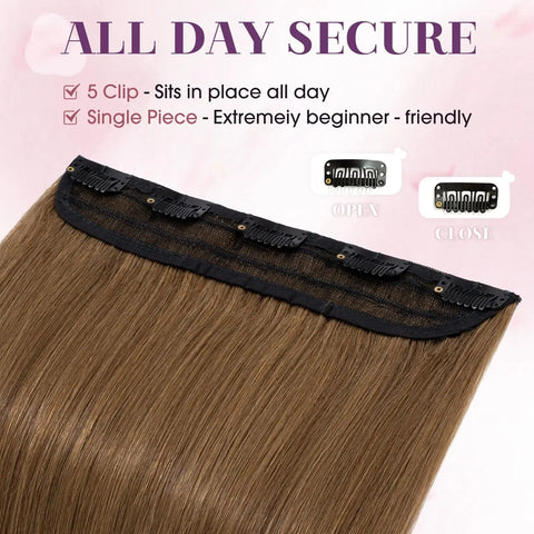 One-Piece Full Head Clip In Human Hair Extensions - Light Brown Straight