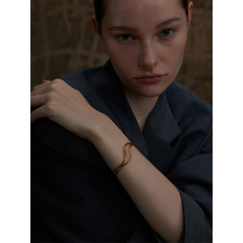Yhpup Unique Stainless Steel Double Layer Hollow Adjustable Cuff Bracelet - Minimalistic Wrist Charm Jewelry Gift