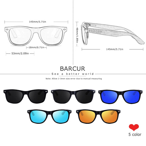 BARCUR Zwarte Walnoot Houten Zonnebril – Anti-Reflecterende UV400 Unisex Spiegelende Tinten
