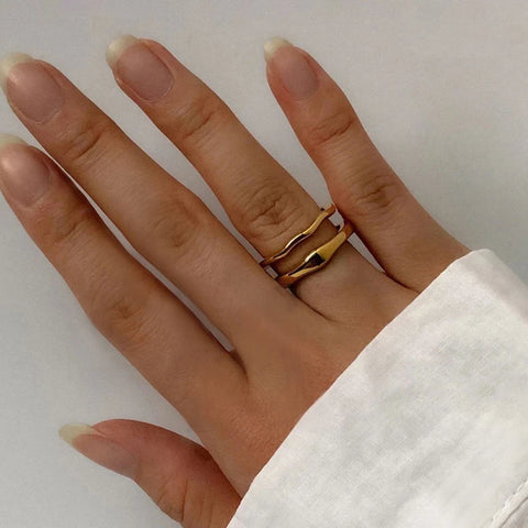 Trendy Irregular Wave Stainless Steel Ring for Women - Handmade Geometric Couple Jewelry