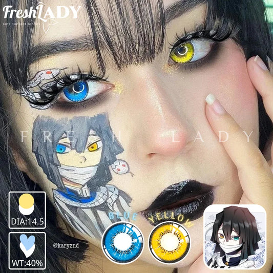 UYAAI 1Pair Color Contact Lenses - Blue Yellow for Cosplay & Halloween