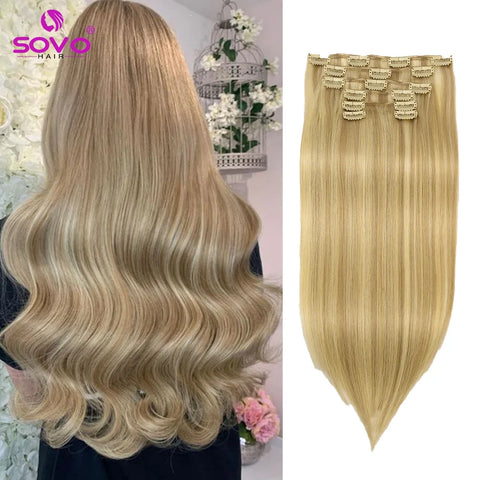 SOVO 120G Clip in Hair Extensions - Natural Black