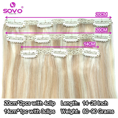 SOVO Clip-in haarextensies - 3 stuks, echt mensenhaar