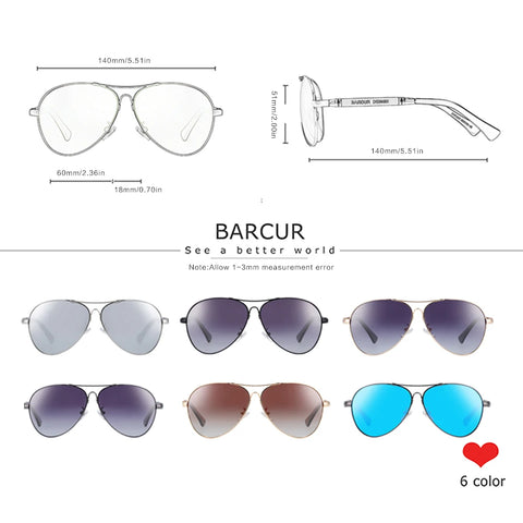 BARCUR Pilotenzonnebril met gepolariseerde titaniumlegering – UV400-verloopspiegel, unisex