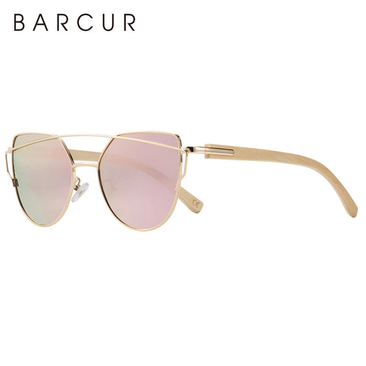 BARCUR Bamboe Cat-Eye Gepolariseerde Zonnebril – Luxe Metalen Montuur UV400 Dameszonnebril