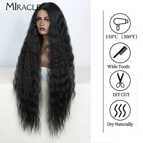 MIRACLE Curly Wigs Synthetic Lace Front Wig 40 Inch