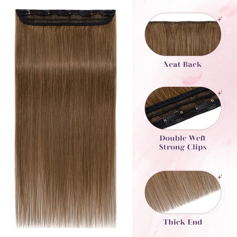 One-Piece Full Head Clip In Human Hair Extensions - Light Brown Straight