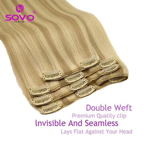 SOVO 120G Clip in Hair Extensions - Natural Black
