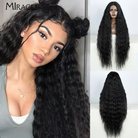 MIRACLE Curly Wigs Synthetic Lace Front Wig 40 Inch