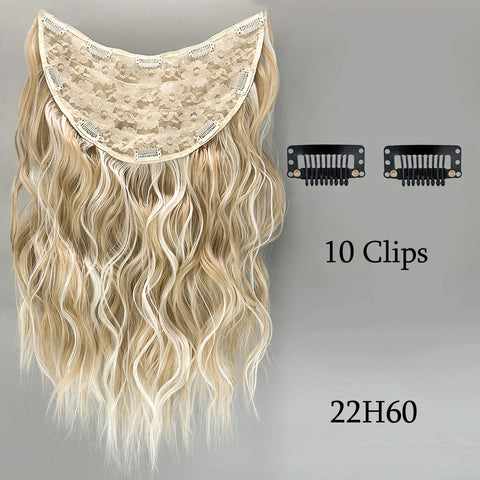 Synthetic U-Shaped 10 Clip In Hair Extension 22 Inch Wavy Black Blonde