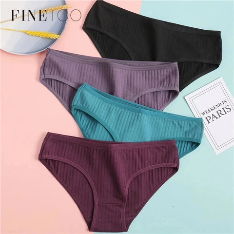 FINETOO Dames katoenen slipjes 3 stuks zachte gestreepte damesonderbroeken effen meisjes slips sexy dameslingerie M-XL comfortabel ondergoed 