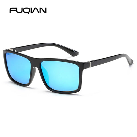 Klassieke zwarte vierkante gepolariseerde zonnebril - blauwe spiegel UV400 unisex anti-reflectie zonnebril