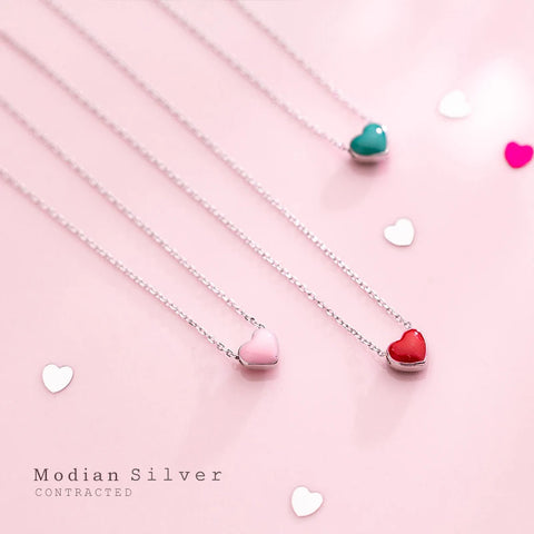 Modian 925 Sterling Silver Enamel Hearts Pendant Necklace