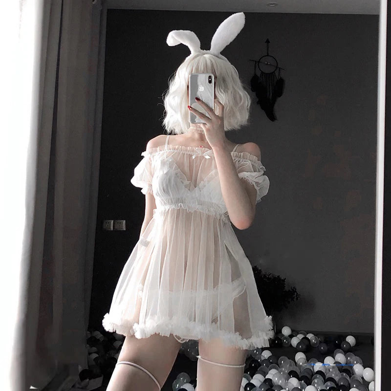Kawaii Lace Nightdress Lingerie Pajamas Set for Women
