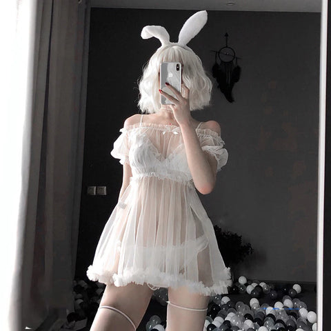 Kawaii kanten nachthemd lingerie pyjamaset voor vrouwen 