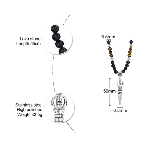Tibetan Buddhist Phurba Kilaya Magic Dagger with Tiger’s Eye Lava Stone Necklace for Men